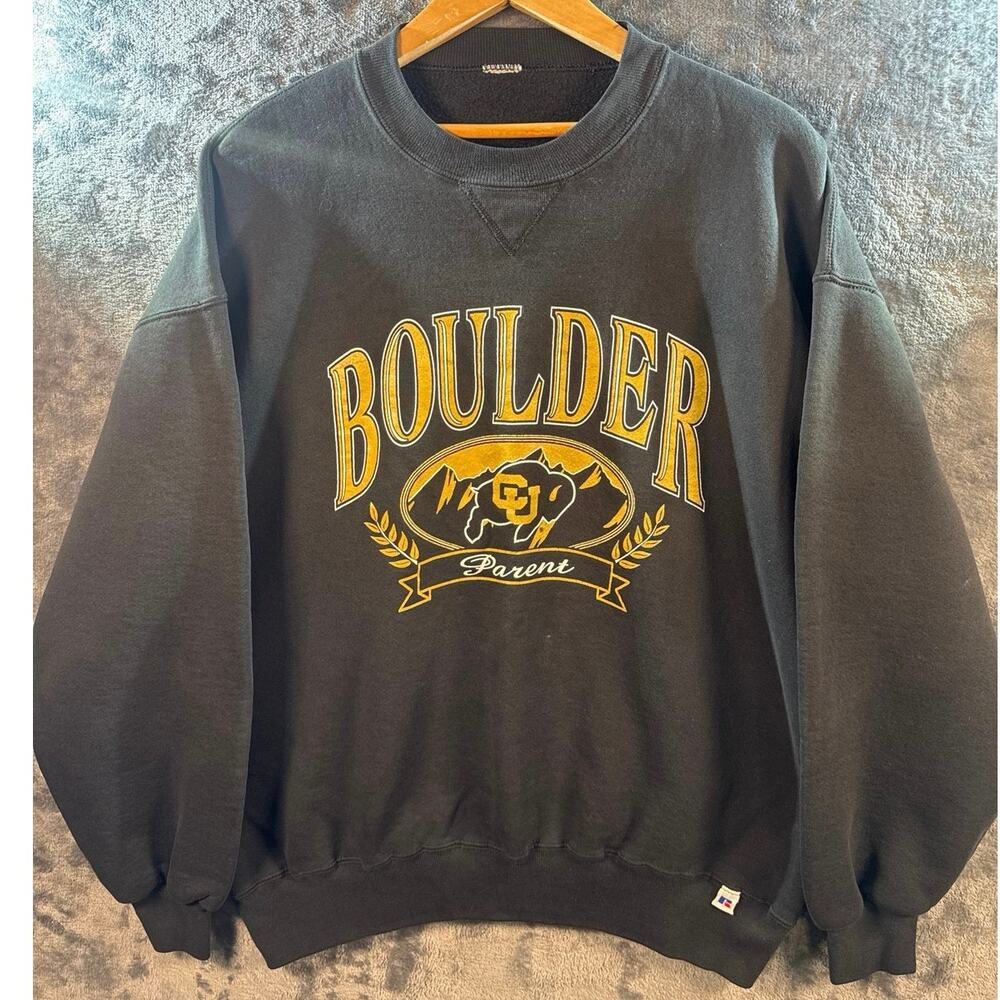 VTG 90s Russell Athletic Colorado Buffaloes Parent Crewneck Sweatshirt XL Black